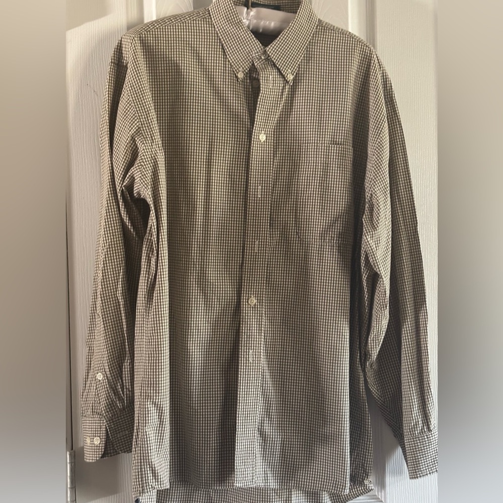 Hunt Club Brown and White Check Button-Down Shirt